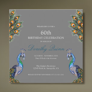 Elegant Watercolor Peacock Birthday Invitation