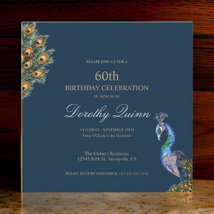 Elegant Watercolor Peacock Birthday Invitation