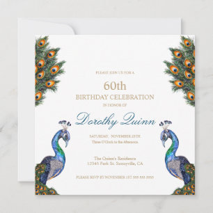Elegant Watercolor Peacock Birthday Invitation