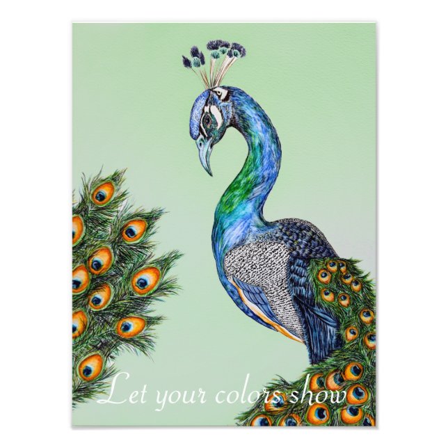 Elegant Watercolor Peacock Customizable Photo Print (Front)