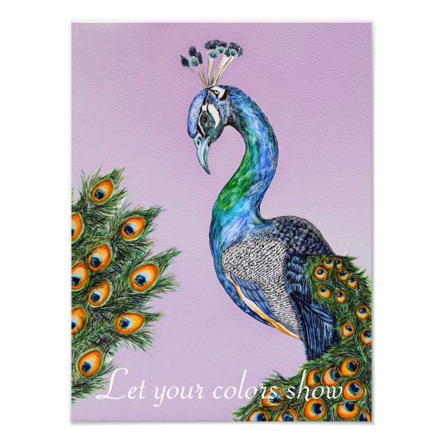 Elegant Watercolor Peacock Customizable Photo Print (Front)