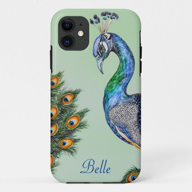 Elegant Watercolor Peacock Personalized Case-Mate iPhone Case (Back)