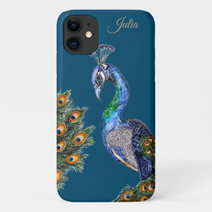 Elegant Watercolor Peacock Personalized iPhone 11 Case