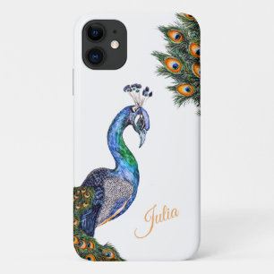 Elegant Watercolor Peacock Personalized iPhone 11 Case