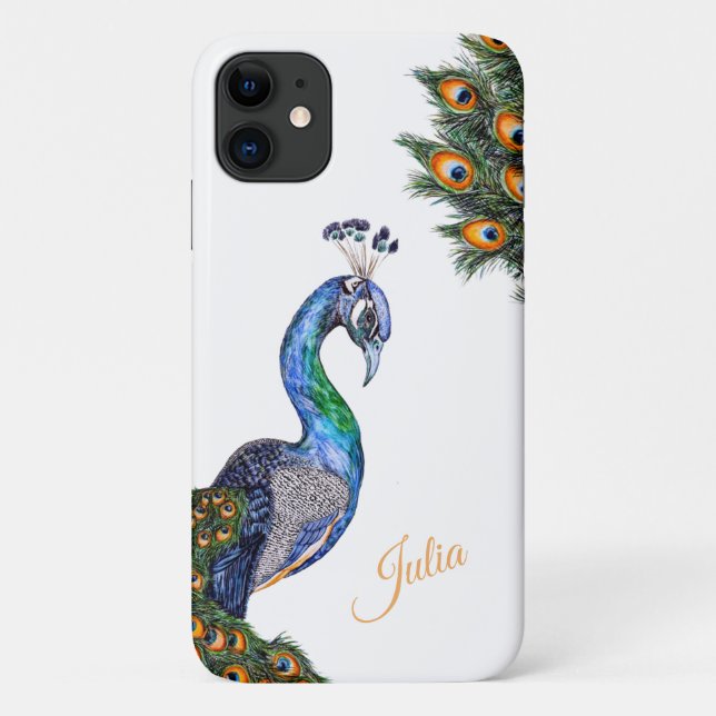 Elegant Watercolor Peacock Personalized Case-Mate iPhone Case (Back)