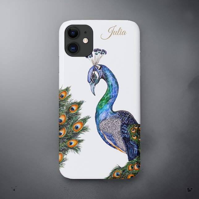 Elegant Watercolor Peacock Personalized Case-Mate iPhone Case (Creator Uploaded)