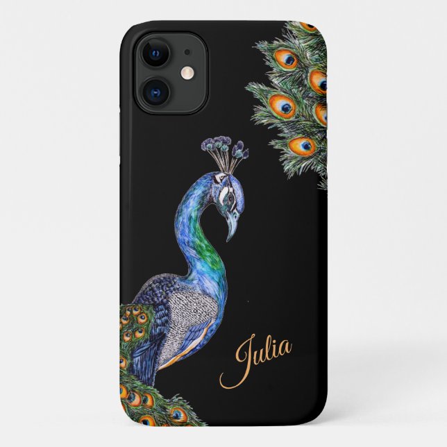 Elegant Watercolor Peacock Personalized Case-Mate iPhone Case (Back)