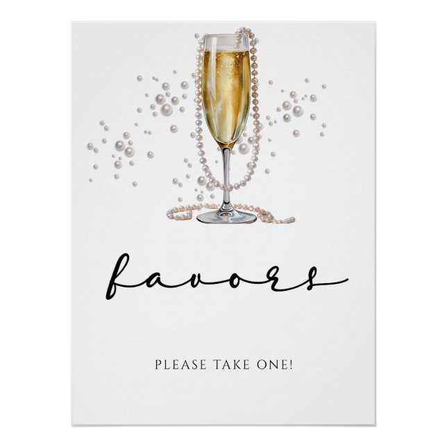 Elegant Watercolor Pearls & Prosecco Bridal Shower Poster (Front)