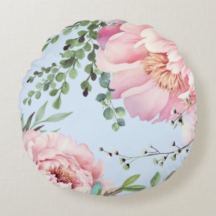 Elegant Watercolor Peonies Round Pillow