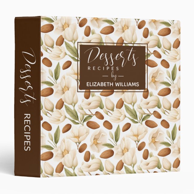 Elegant Watercolor Personalized Dessert Recipe Binder (Front/Spine)