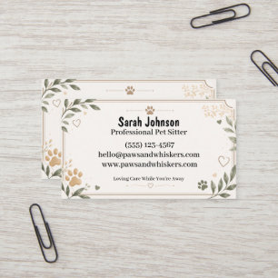 Elegant Watercolor Personalized Pet Sitter Business Card