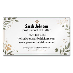 Elegant Watercolor Personalized Pet Sitter Magnetic Business Card