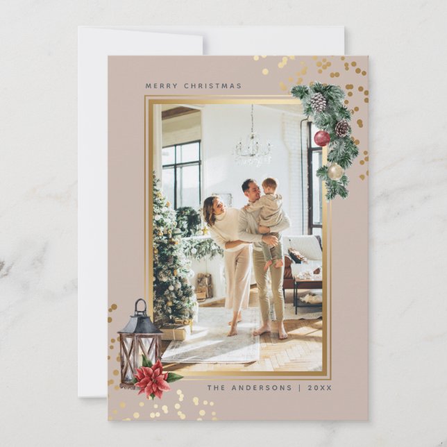 Elegant Watercolor Photo Christmas Holiday Card (Front)