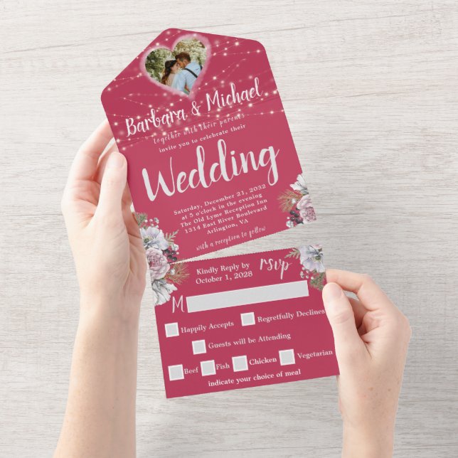 Elegant Watercolor Photo Romantic  All In One Invitation (Tearaway)