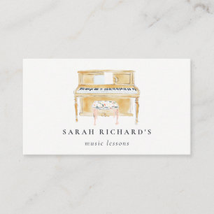 Elegant Watercolor Piano Musician Music Teacher Business Card