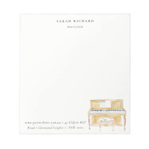 Elegant Watercolor Piano Musician Music Teacher Notepad