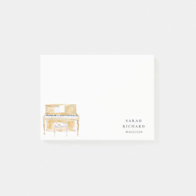 Elegant Watercolor Piano Musician Music Teacher Post-it Notes (Front)