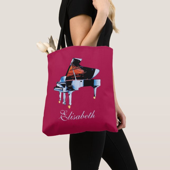 Elegant Watercolor Piano Themed Personalized Tote Bag (Close Up)