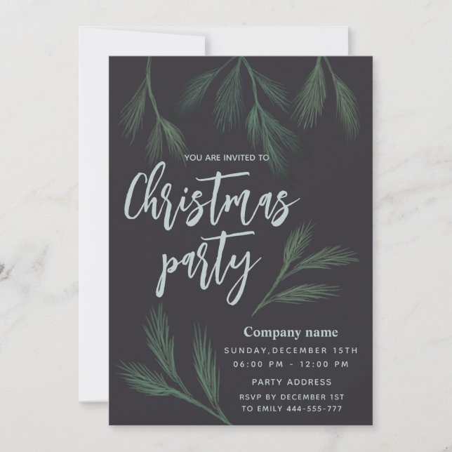 Elegant  Watercolor pine branch Christmas party  Invitation (Front)