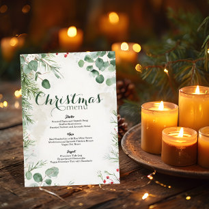 Elegant Watercolor Pine Christmas Menu