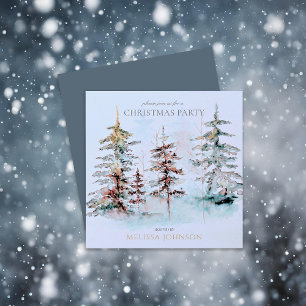 Elegant Watercolor Pine Forest Christmas Party Invitation