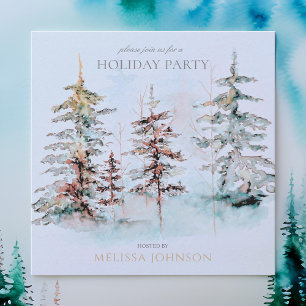 Elegant Watercolor Pine Forest Christmas Party Invitation