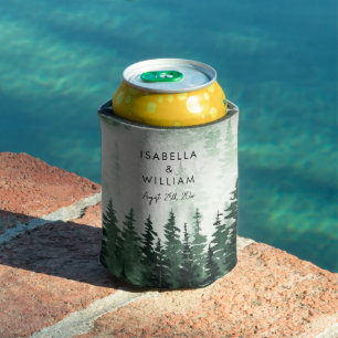Elegant Watercolor Pine Forest Personalized  Can Cooler