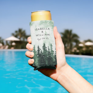 Elegant Watercolor Pine Forest Personalized  Seltzer Can Cooler