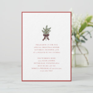 Elegant Watercolor Pine Sprig with Plaid Bow Invitation