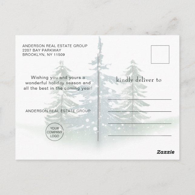 Elegant Watercolor Pine Tree Christmas Company  Postcard (Back)