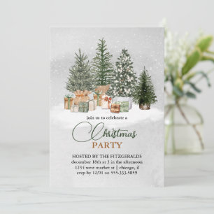 Elegant Watercolor Pine Trees Christmas Holiday  Invitation