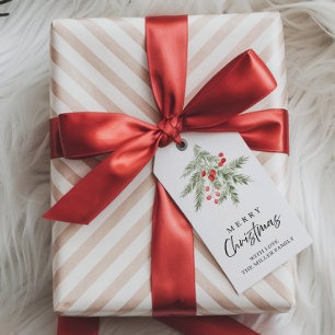 Elegant Watercolor Pines Calligraphy Christmas Gift Tags