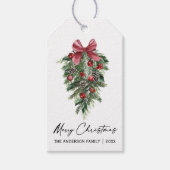 Elegant Watercolor Pines Calligraphy Ink Christmas Gift Tags (Front)