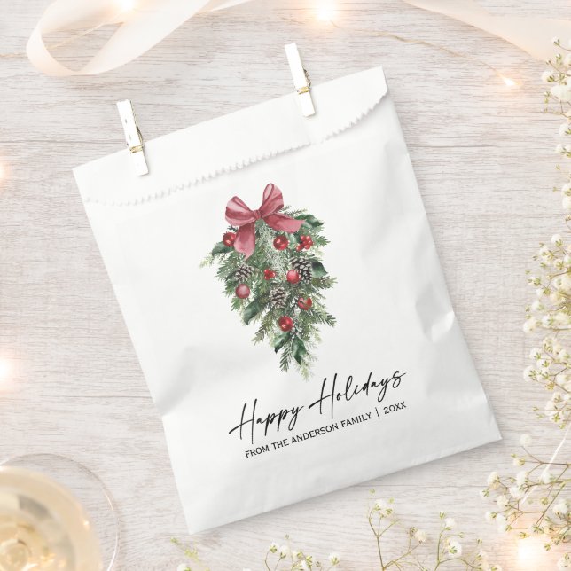 Elegant Watercolor Pines Calligraphy Ink Holiday Favour Bag (Clipped)