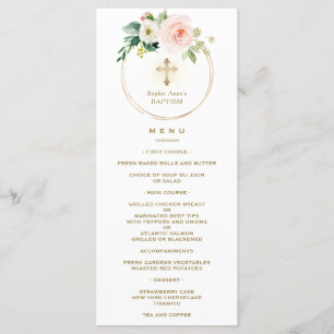 Elegant Watercolor Pink Blush Floral Baptism Menu