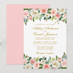 Elegant Watercolor Pink Blush Floral Wedding Invitation