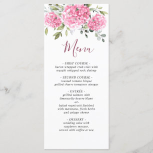 Elegant Watercolor Pink Blush Hydrangea Wedding Menu