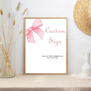 Elegant Watercolor Pink Bow bridal shower Sign