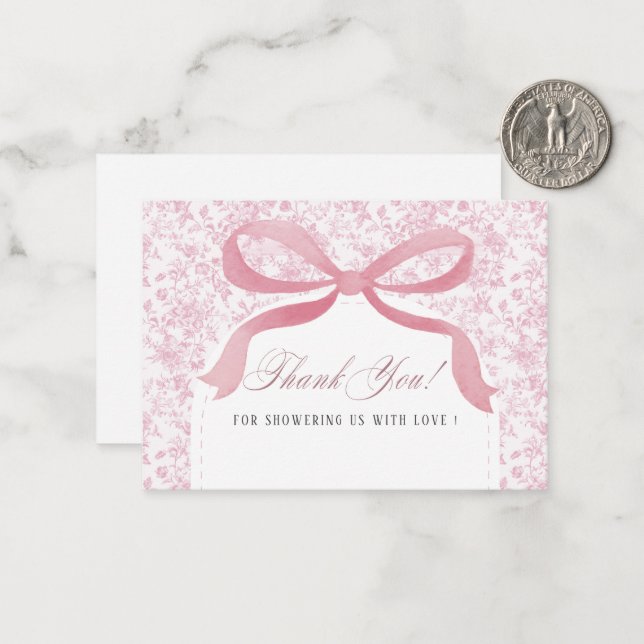 Elegant Watercolor Pink Bow ribbon  Baby shower Card (Front/Back In Situ)