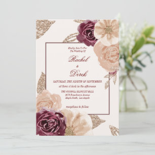 Elegant Watercolor Pink Burgundy Floral Wedding Invitation