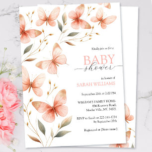 Elegant Watercolor Pink Butterfly Baby Shower Invitation