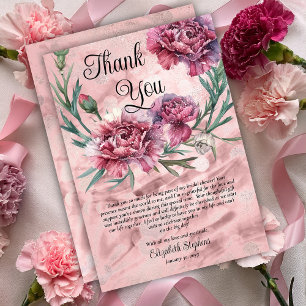 Elegant Watercolor Pink Carnations Thank You