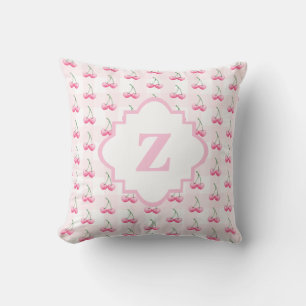 Elegant Watercolor Pink Cherry Monogram Throw Pillow