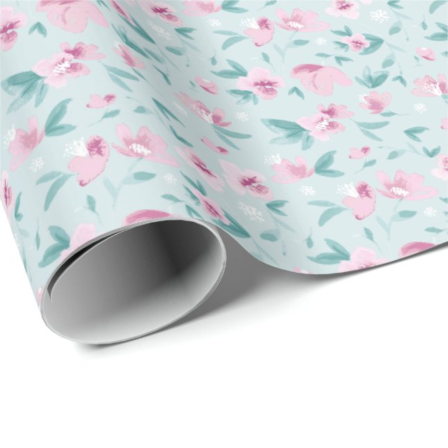 Elegant Watercolor Pink Ditsy Floral Pattern Wrapping Paper (Roll Corner)