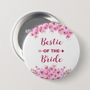 Elegant Watercolor Pink Floral Bestie Of The Bride 3 Inch Round Button