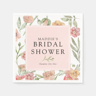 Elegant Watercolor Pink Floral Bridal Shower  Napkin