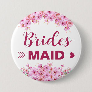 Elegant Watercolor Pink Floral Bridesmaid 3 Inch Round Button