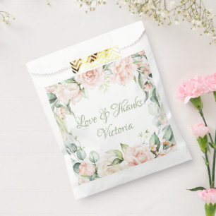 Elegant Watercolor Pink Floral Green Favour Bag