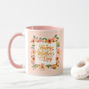 Elegant Watercolor Pink Floral Happy Mother’s Day Mug