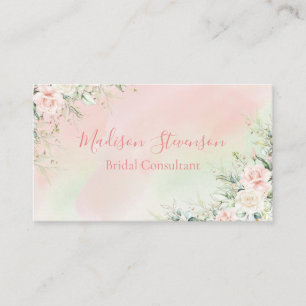 Elegant Watercolor Pink Floral Personalized Girly Business Card